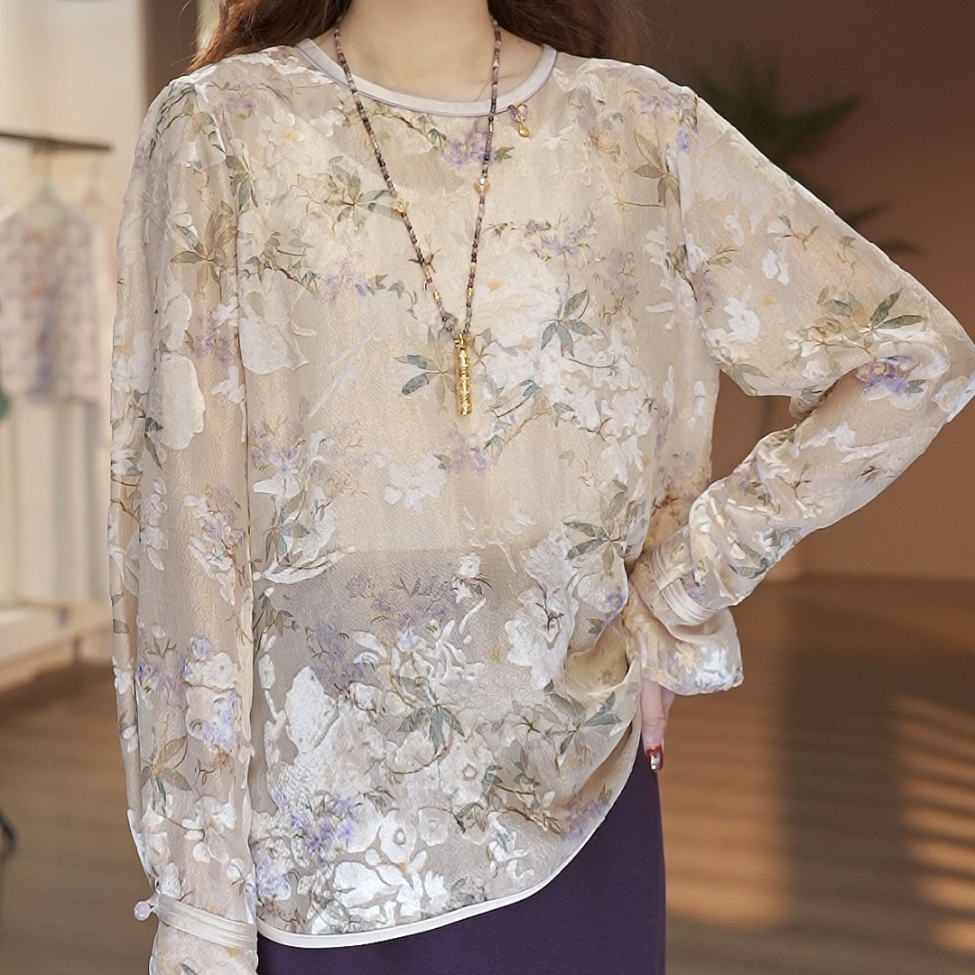 《ELFBOX》中国风新中式气质百搭真丝丝绒衬衫1966