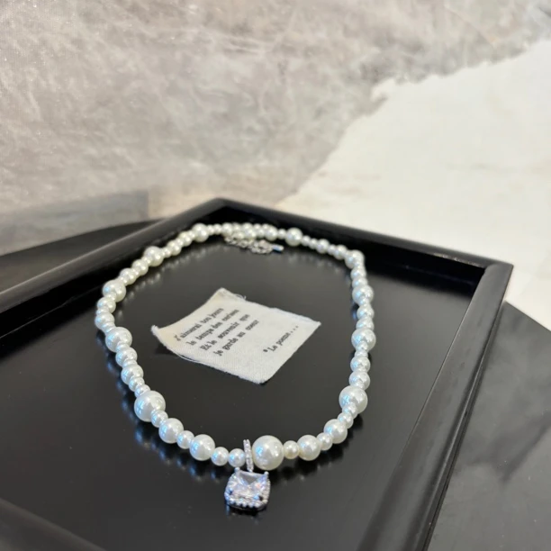 铜合金仿珍珠项链 方形锆zz项链XL3157