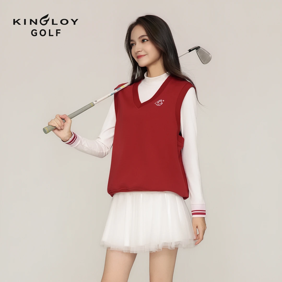 KINGLOY高尔夫女装红色马甲长袖T恤打底衫超仙白色纱纱蓬蓬裙