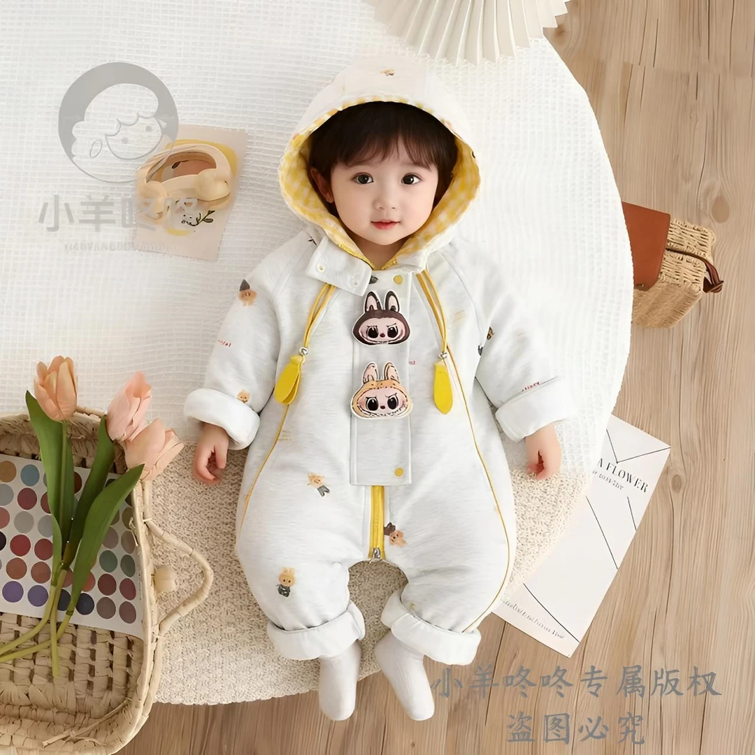 【加绒加棉】冬款金扣拉布布棉哈衣婴幼卡通可爱洋气宝宝连帽爬服