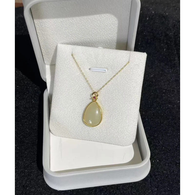 君玉和田玉吊坠包边水滴925银镀金气质古法精致时尚挂坠精美百搭