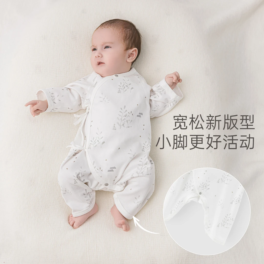 木生棉新生儿连体哈衣夏季薄款初生宝宝纯棉衣服蝴蝶衣婴儿和尚服