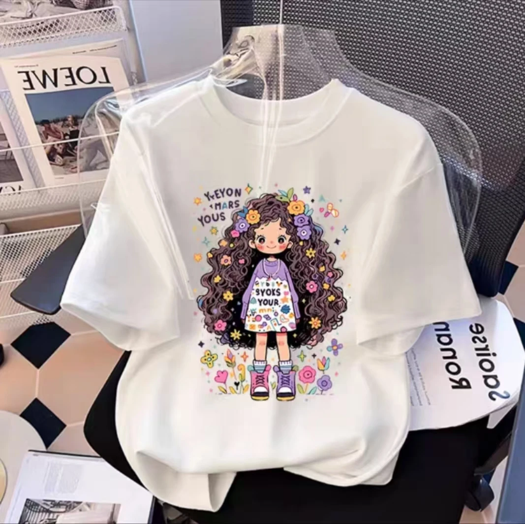 休闲潮流~25新款可爱女孩印花INS风百搭短袖T恤8182