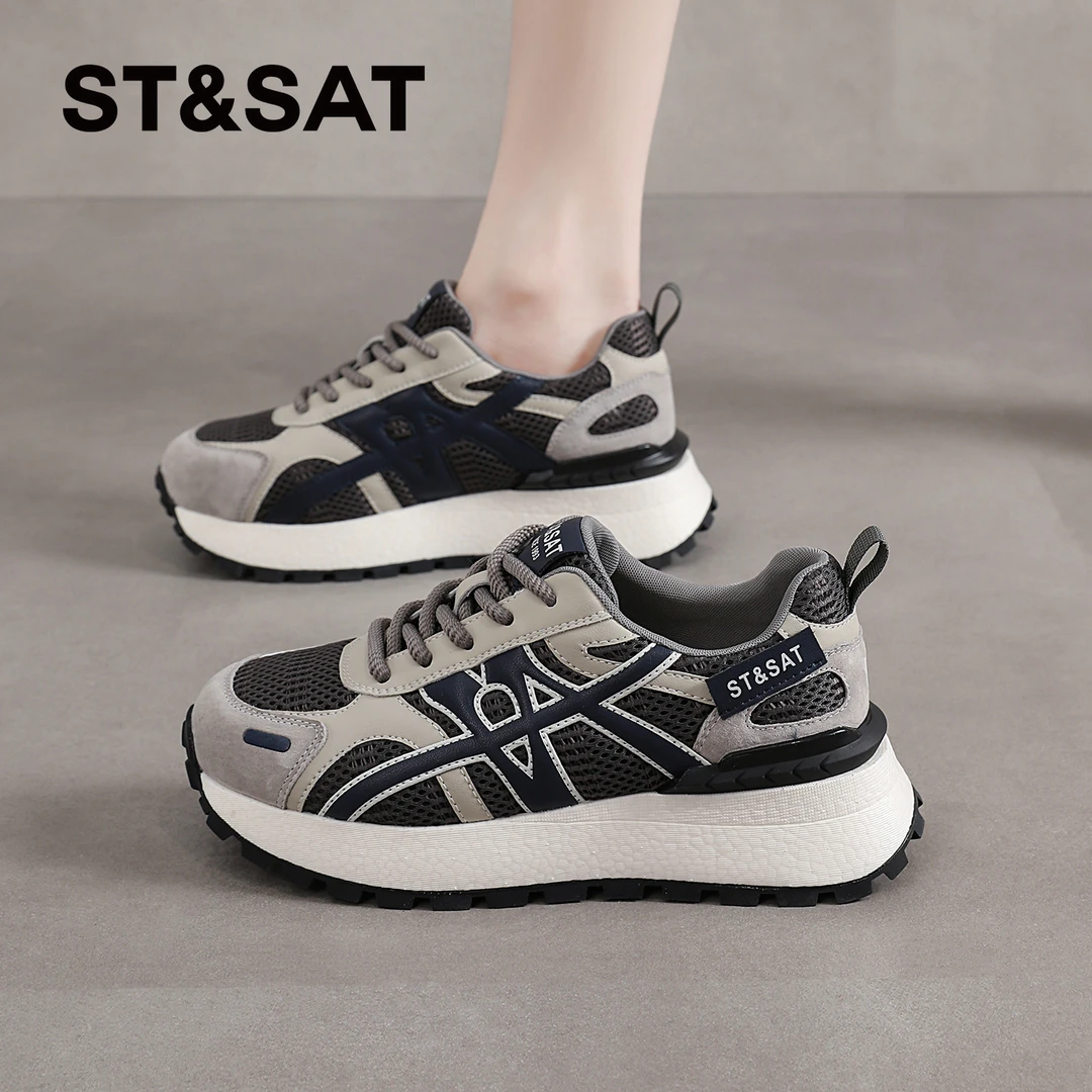 星期六2025新款秋季板鞋网面透气休闲鞋阿甘鞋运动厚底德训鞋女鞋