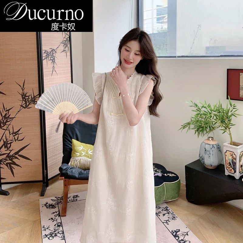 国风盘扣背心裙子女夏季新款小个子甜美气质法式连衣裙知性风衣服