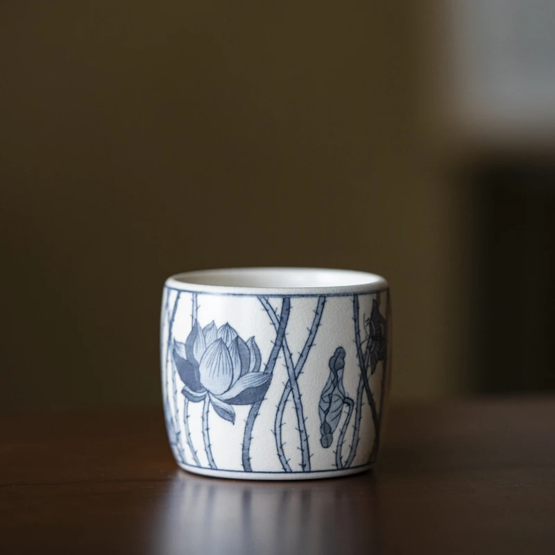 【悦生活】 青花荷花-梵山堂-扳指杯-60CC（W0161）
