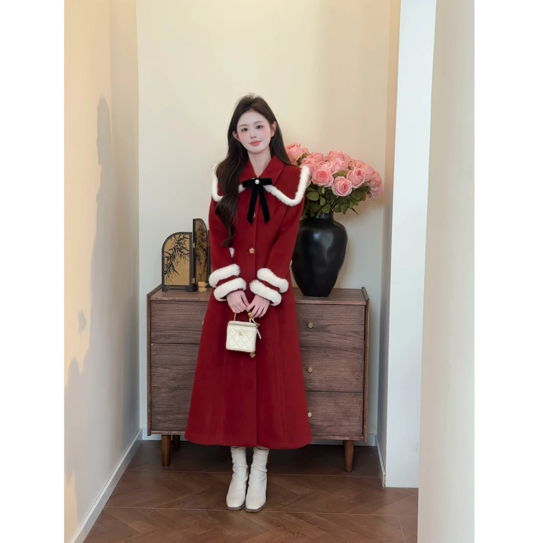 【初雪】<77>千金风大翻领拼毛毛呢外套XMZH9742