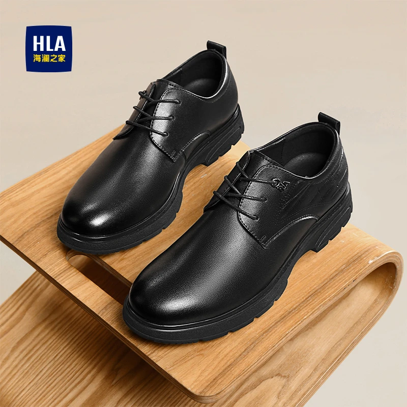 HLA/海澜之家男鞋增高厚底德比鞋2025冬季男士商务真皮皮鞋结婚鞋