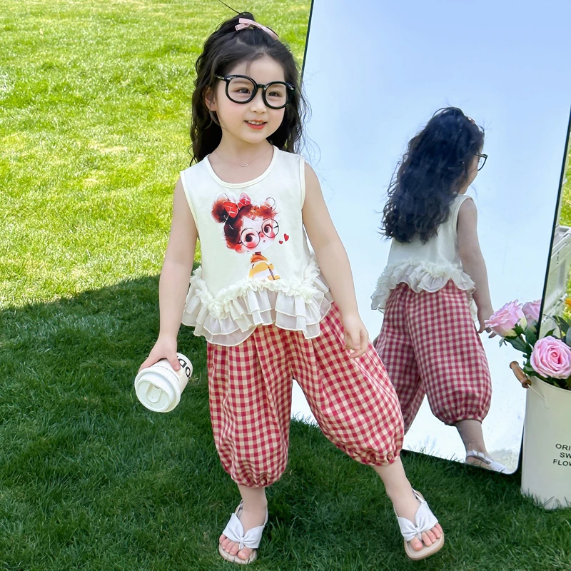 女童无袖套装洋气儿童夏季新款女宝宝防蚊裤休闲两件套小女孩时髦