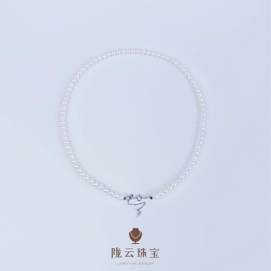 陇云珠宝5mm-6mm天然极光小米珠珍珠项链925银百搭精致时尚
