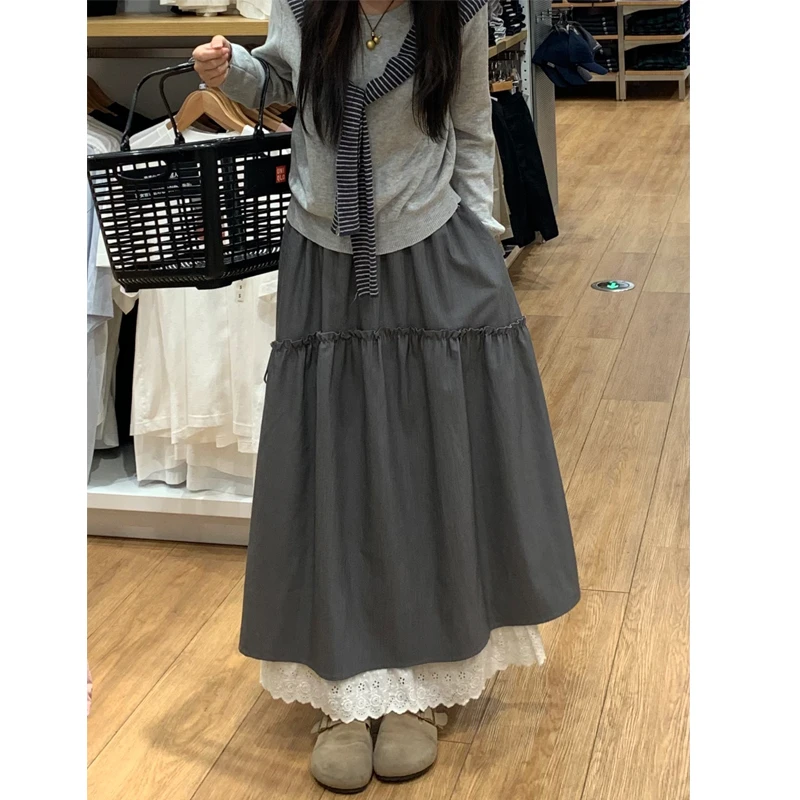 梨形身材半身裙女大码胖mm显瘦设计感韩系a字松紧腰中长款大摆裙