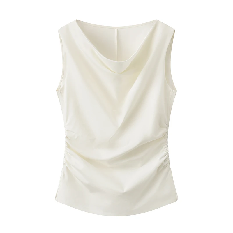 商场同款定制2025夏季新品v领无袖收腰衬衫上衣女6006