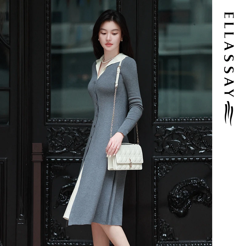 【粉丝专享】ELLASSAY假两件针织连衣裙女EWE343M03100