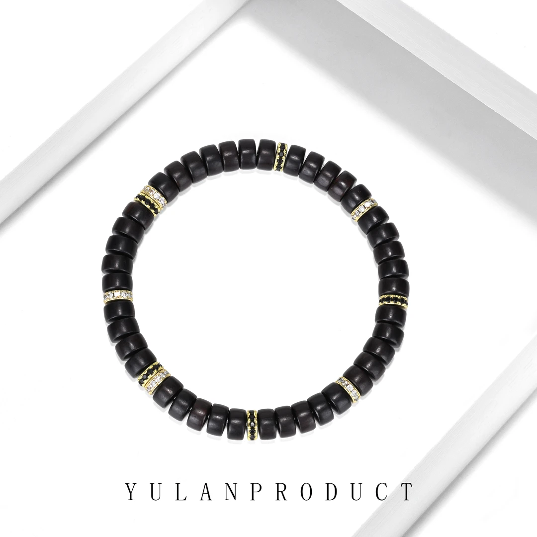 钰澜文玩乌木药片单圈-7mm左右+黑白钻搭配款-精工百搭男女同款