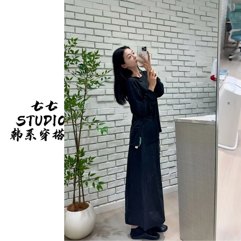 七七【浅笑嫣然】韩国单！时尚休闲百搭显瘦甜酷ins风运动长裙9018
