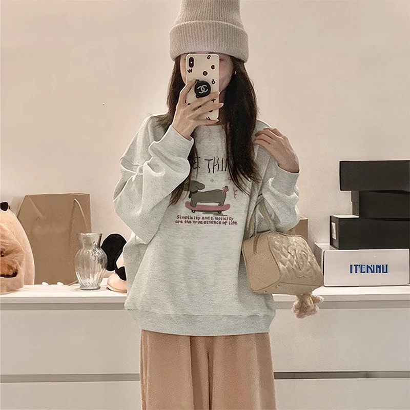 胖mm300斤圆领卫衣女秋薄款2025新款爆款秋冬季加绒美式长袖上衣