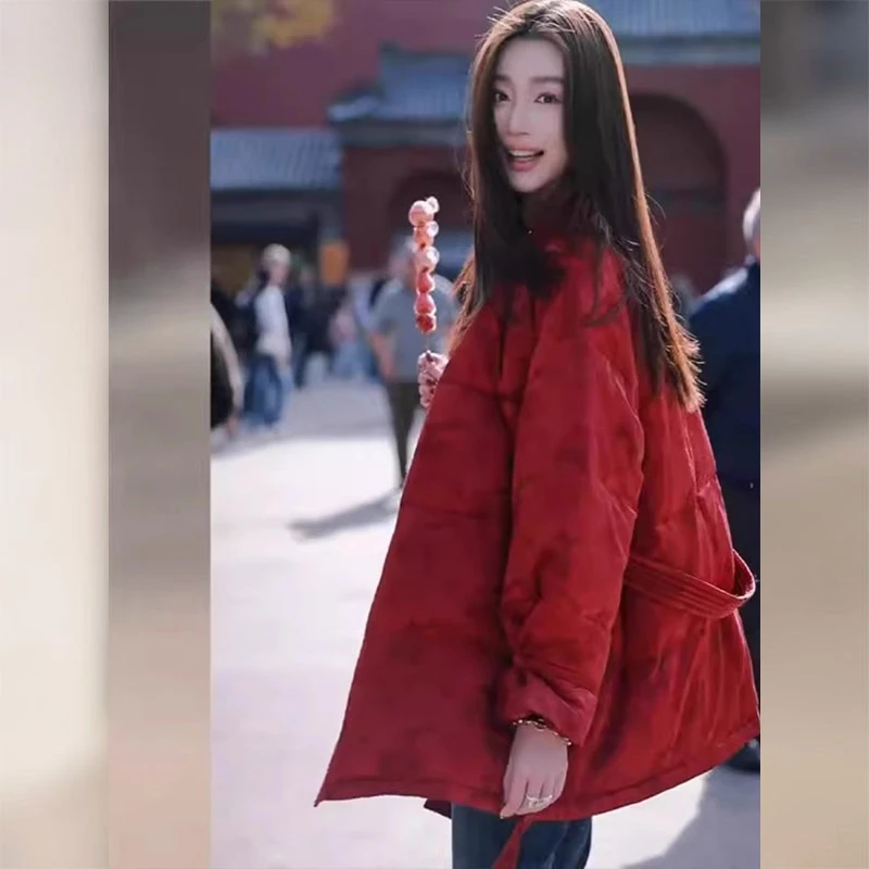 新中式中国风棉袄红色棉服外套女装秋冬2024新款加厚保暖唐装棉衣