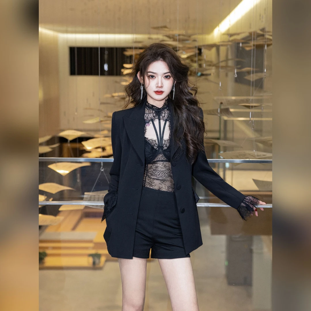 （衣蔓见）法式性感内搭 塑身连体衣可拆卸胸垫辣妹蕾丝5888