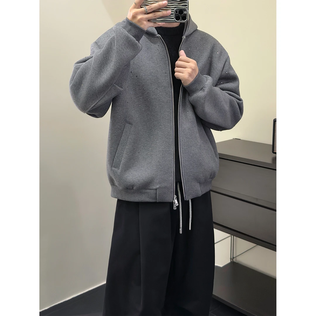 里奈男装「满天星系列」重磅烫钻连帽设计感卫衣男士宽松短款外套