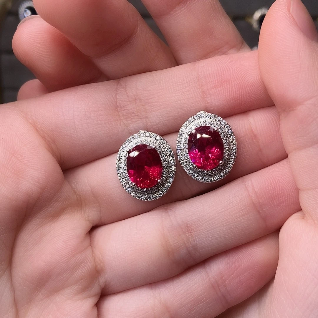 耳饰银S925镶嵌红宝石