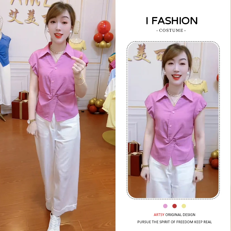 扭结收腰显瘦短袖衬衫女2025年夏季小个子休闲时尚减龄百搭上衣潮