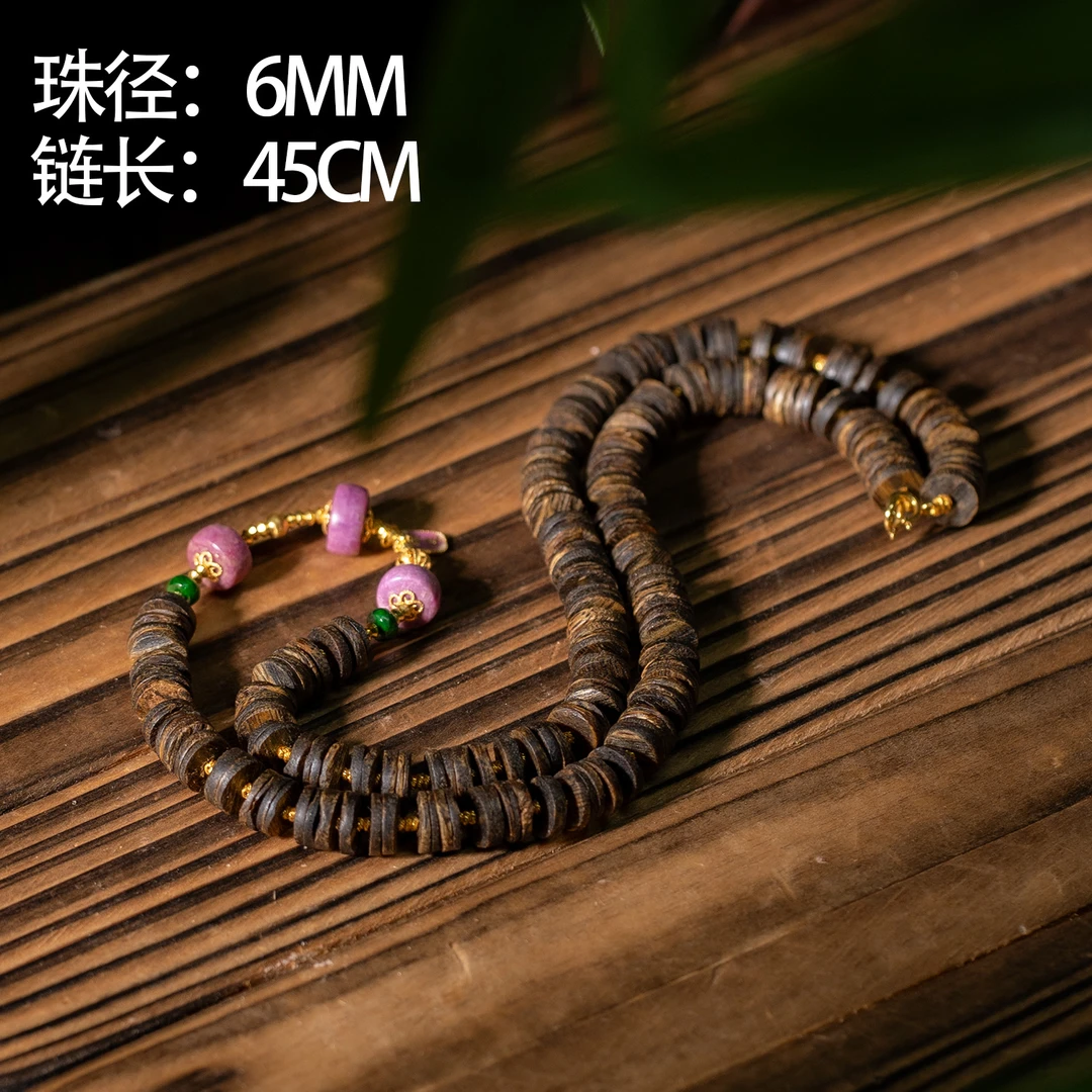 沉香雪落丨18K高阶莺歌绿棋楠全沉项链/45cm/多样性发/P6626/均20