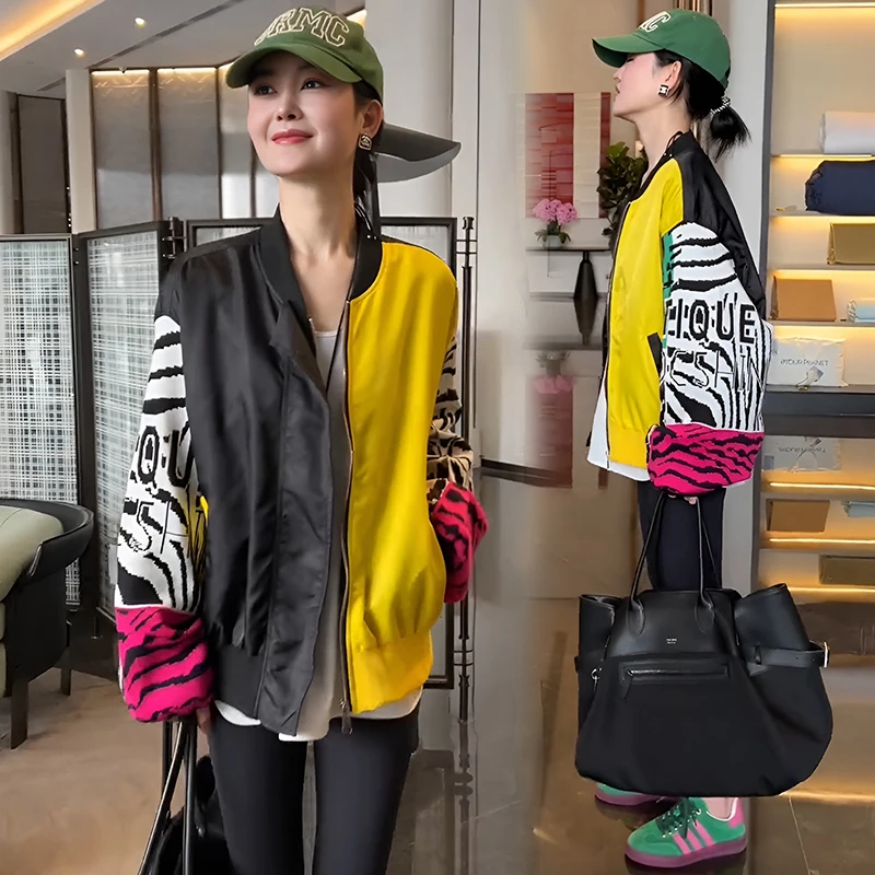 设计感小众韩系撞色拼接外套2026春秋新款高级感宽松休闲棒球服女