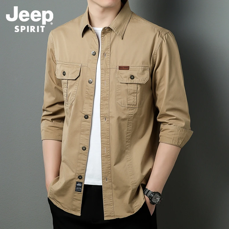 JEEP吉普户外工装衬衫男长袖春秋季宽松大码美式休闲纯棉衬衣外套