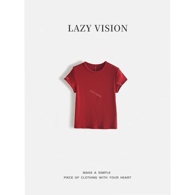 LAZYVISION新款纯色百搭女士短袖T恤ZMD-24715