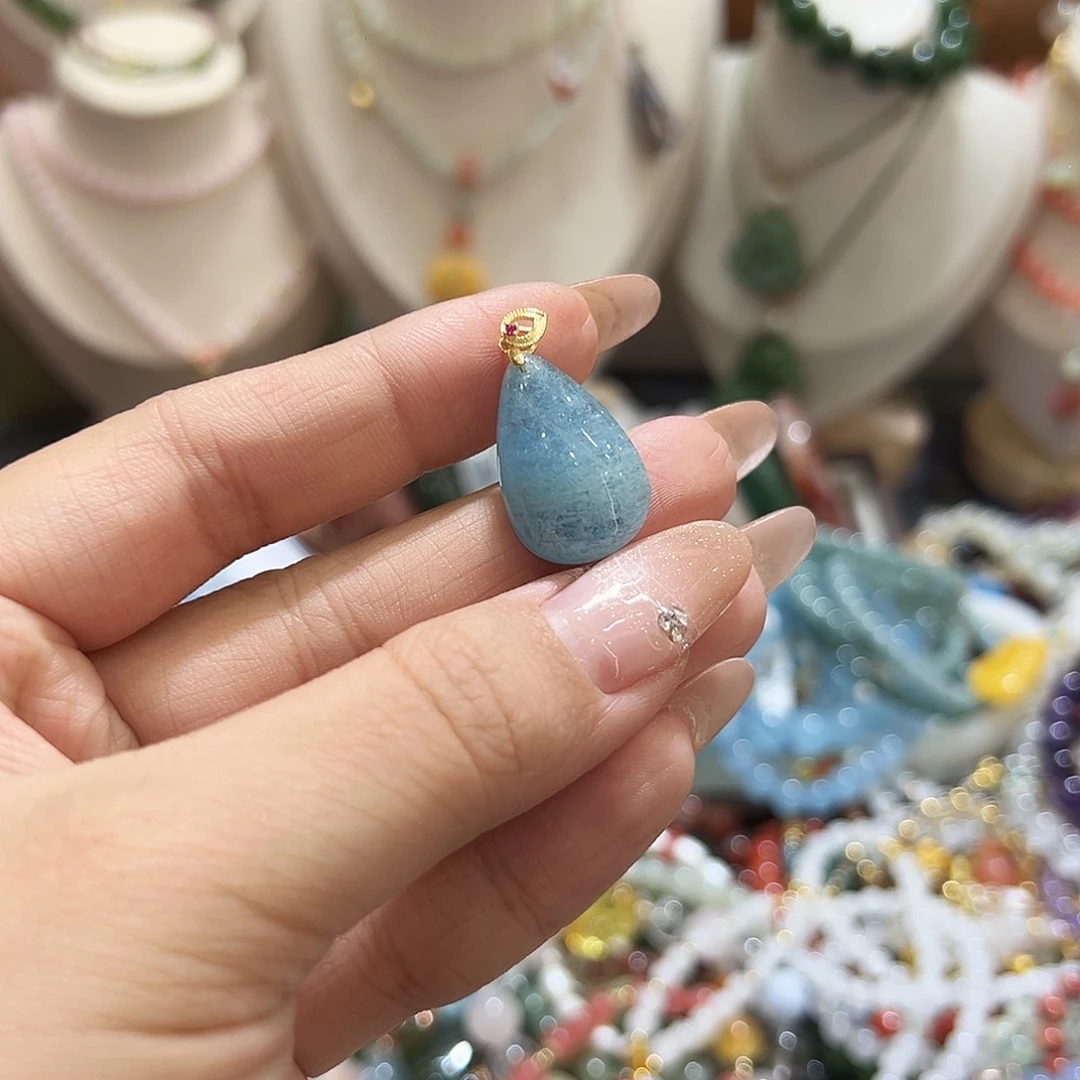 银S925镶嵌吊坠(不含链)海蓝宝石素**红