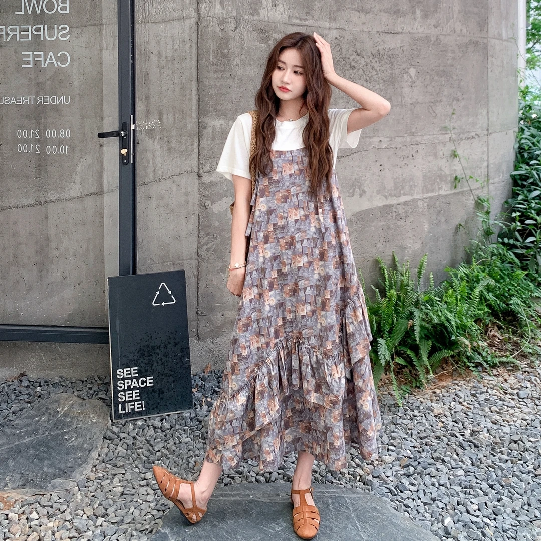 波西米亚风短袖+吊带裙套装女2025夏季新款独特漂亮超好看两件套