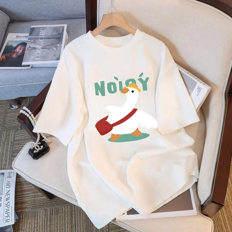 2025夏季新款白色纯棉短袖T恤女欧货大码胖mm卡通印花半袖上衣ins