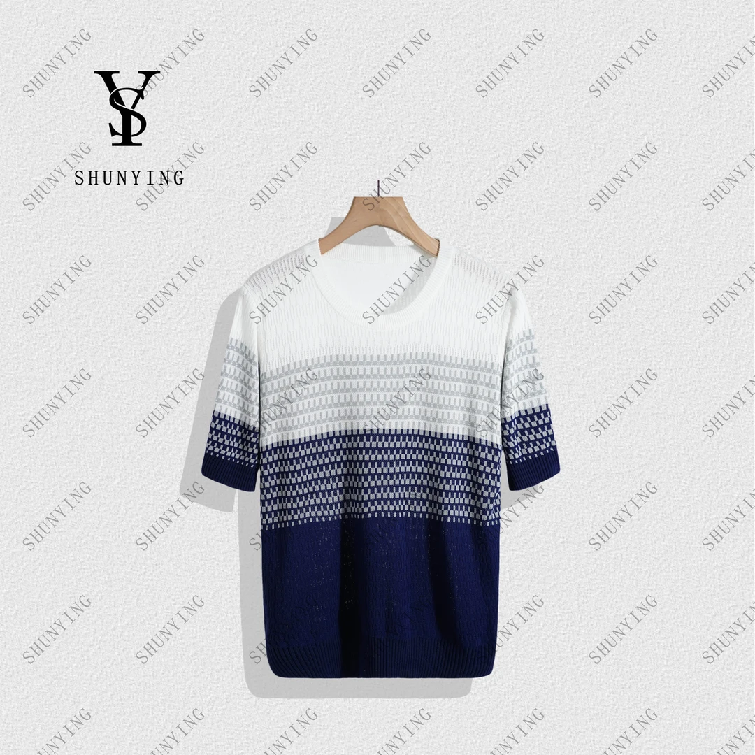 【顺瀛】极简风设计~高级感修身显瘦撞色针织短袖T恤SY72T501139