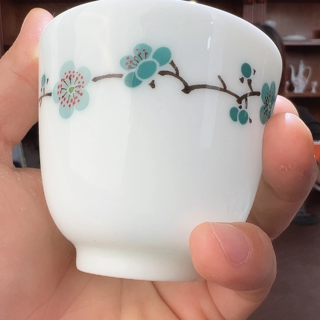 瓷翠竹绿梅直口杯杯