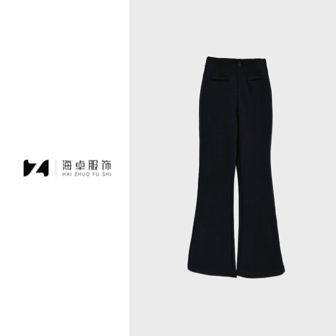 海卓～韩系松紧高腰微喇叭裤加绒加厚垂感显瘦拖地长裤子6632入冬