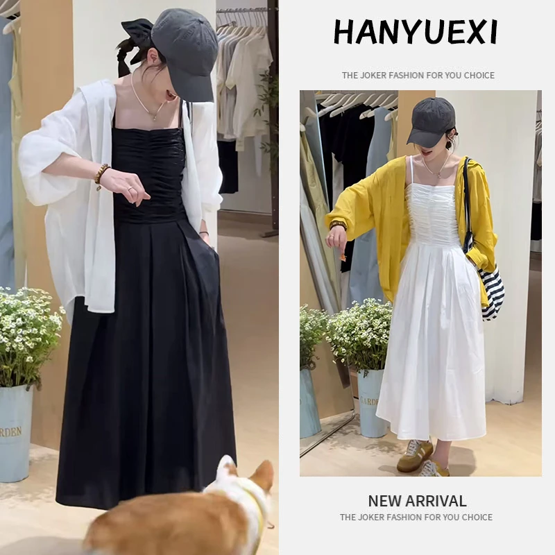 今年流行穿搭一整套2025新款长衬衫外套显瘦减龄吊带连衣裙两件套