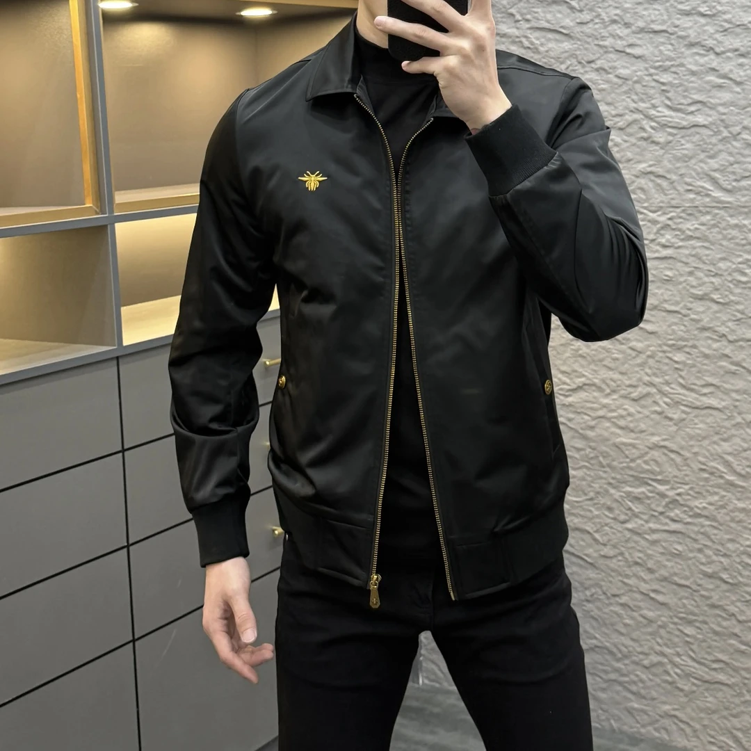 欧洲站翻领夹克衫男士轻奢潮牌春秋新款刺绣修身休闲男装外套薄款