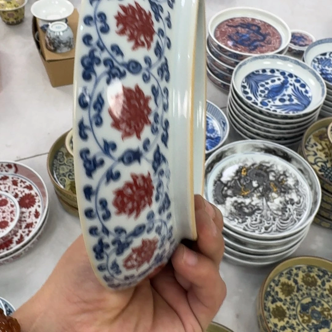 摆件釉里红缠枝莲大壶承17.5