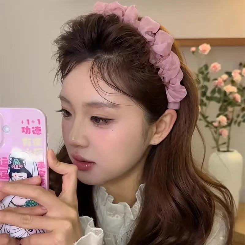 很大的褶皱！超正版大号褶皱泡泡甜妹发箍新款软面纱云朵齿梳发箍