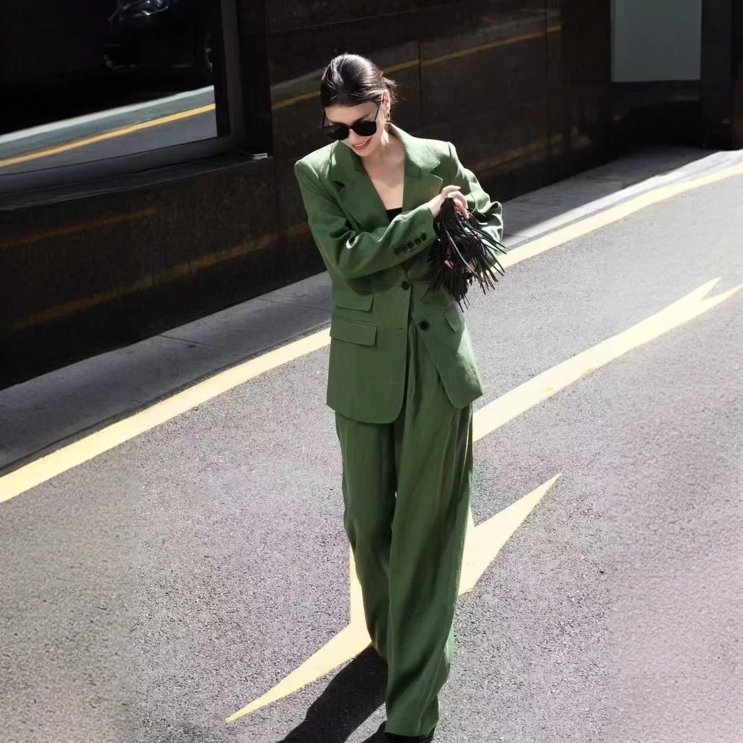 老钱风时尚通勤套装女2025秋季新款高端气质宽松西装阔腿裤两件套
