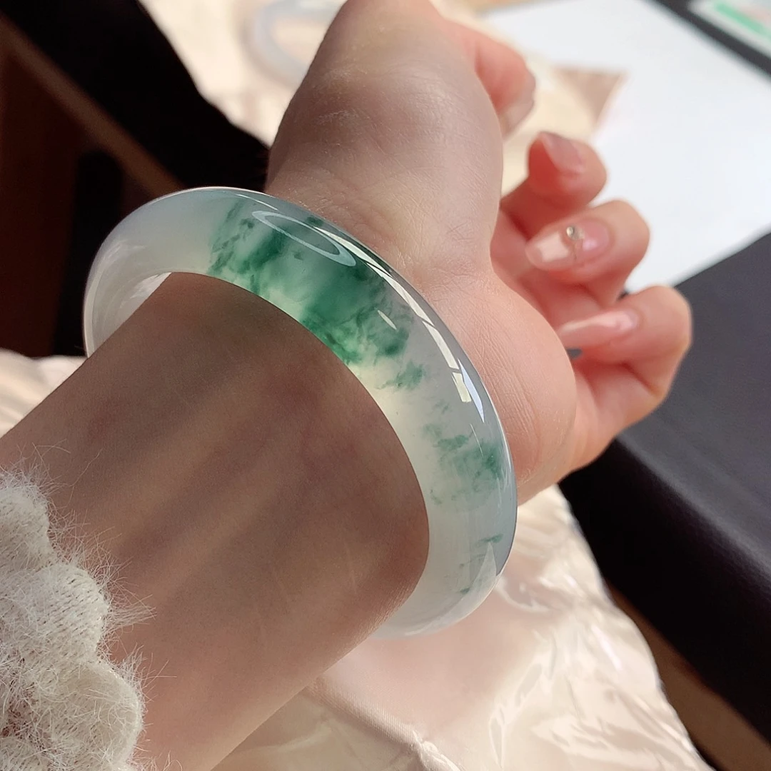 未镶嵌手镯翡翠天然A货翡翠54-55起冰带荧 毕业款21号