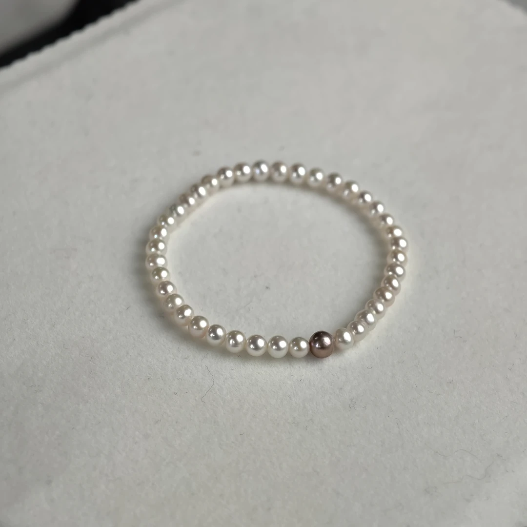 山与湖珠宝  天然淡水无核5-6mm紫珠4-5mm白珠手链 S2012001