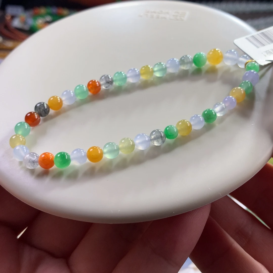 翡翠未镶嵌手链翡翠冰胶底糖果缤纷多宝卡4.70～5+