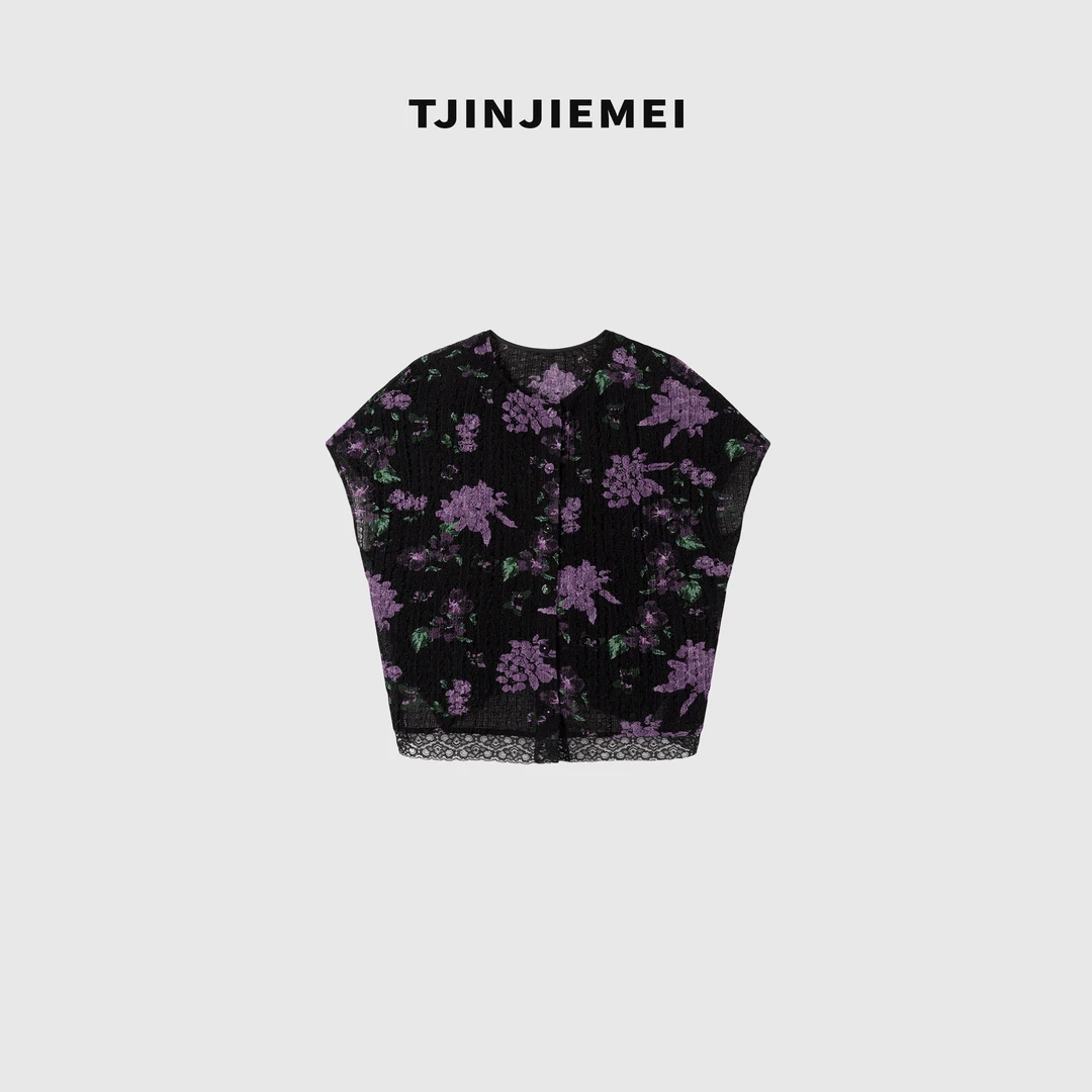 T井姐妹【紫藤】设计感精致小众百搭气质桑蚕丝短袖DX2505-TJ322