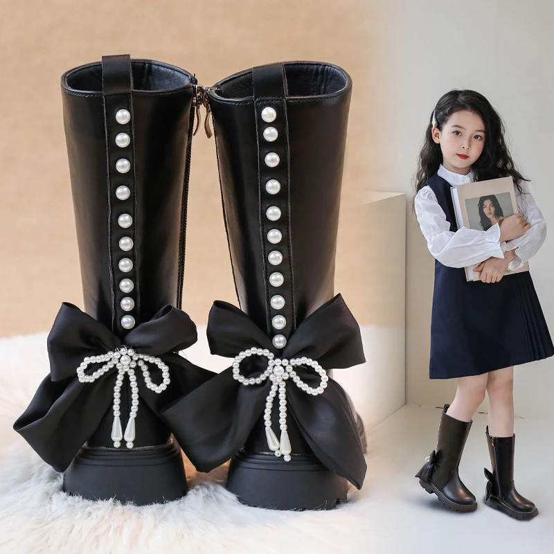 女童靴子2025新款秋冬儿童长靴冬季加绒小女孩高筒靴公主靴二棉鞋