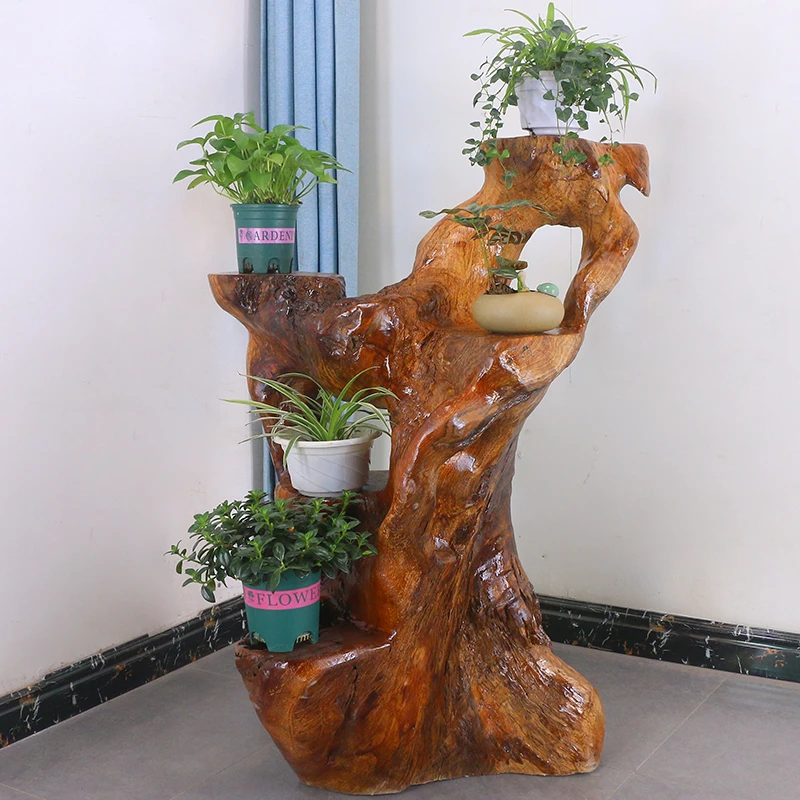 根雕花架实木树根盆景架天然木根香樟木花盆架根艺底座MH10573