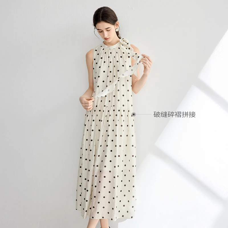 亦谷假日茶歇度假风波点连衣裙新款气质裙子G5SAL152-3