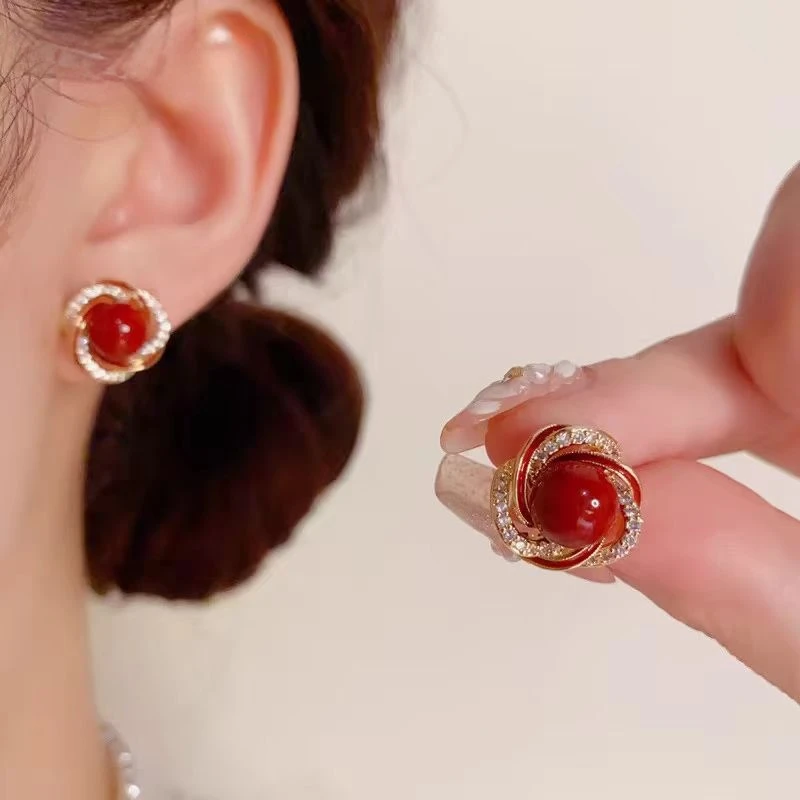 铜合金耳饰 925银针「值得」新年高级经典气质轻奢耳饰J-090