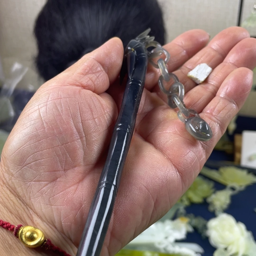 金***细未镶嵌蛇纹石玉发饰