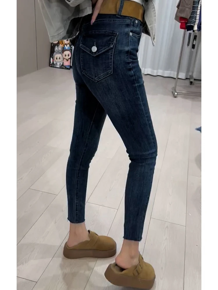 早秋新款高腰小脚牛仔裤女2025大码小个子弹力显瘦修身百搭铅笔裤